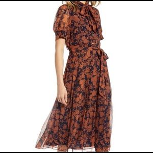 1901 Button Front Pleated Chiffon Dress